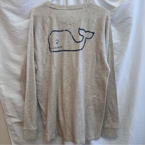 Men NEW Vineyard Vines Oatmeal Heather Waffle Tee long sleeve shirt Whale logo L